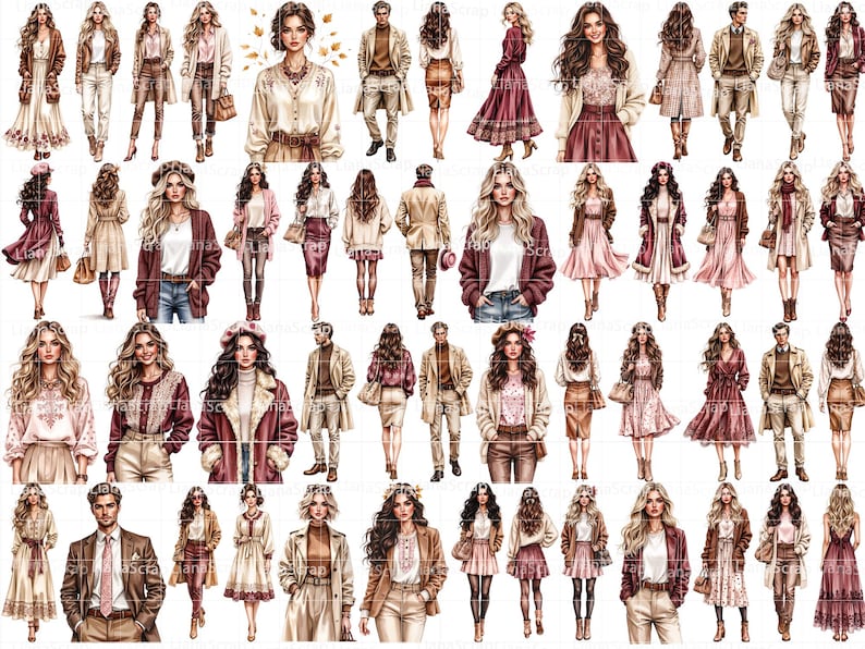 Autumn Fashion Clipart Set – Trendy Fall Outfits PNG (Digital Planner Stickers) image 2