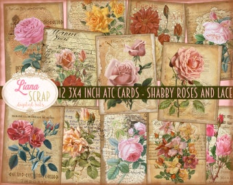 Shabby Roses Lace ATC Cards, Vintage Style (Digital Printable Sheets)