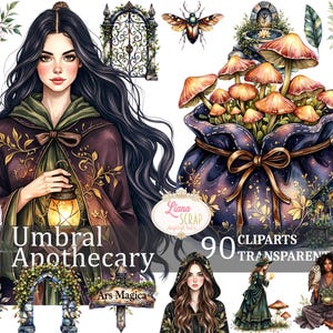 Umbral Apothecary 70種類以上のデジタルクリップアートセット - 透明PNG - 魔女アート、植物イラスト、ヴィンテージ薬局、プランナーステッカー
