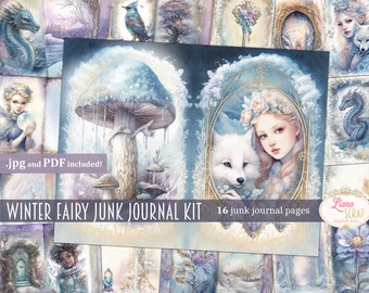 Winter Fairy Junk Journal Kit, Fantasy Fairy Collage Printables, Digital Fairy Kit, Fairy Seasons Collection