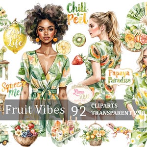 Fruit Vibes 92 Clipart digitali - PNG estivi per scrapbooking, design e artigianato, adesivi per pianificatori digitali di moda, pianificatori estivi