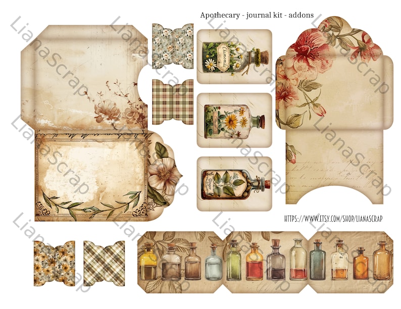 Apotheker Junk Journal ADDON Kit, digitaler Download, Vintage Apotheke druckbare Seiten, Tränke, Junk Journal Ephemera und Umschläge Bild 9