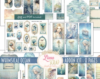Whimsical Ocean Junk Journal ADDON Kit, Mermaid Ephemera (PDF)