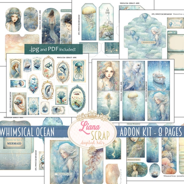 Whimsical Ocean Digital Junk Journal ADDON Kit, Underwater Collage Printable, Mermaid Digital Paper, Under The Sea Junk Journal Ephemera