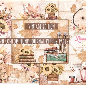 Herbst Komfort VINTAGE Ausgabe Junk Journal Digital Kit Printable, Sonnenblumen und Herbstblumen Digital Collage Sheets, Herbst Junk Journal