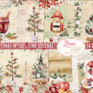 Kit de diario basura de deseos de Navidad, imprimibles de collage de invierno, kit de Navidad digital, papel de diario basura