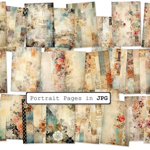 Op de afbeelding: Een set van 20 digitale papierachtergronden in vintage stijl met bloemenpatronen, texturen en verbleekte kleuren. De papieren zijn perfect voor scrapbooking, kaartmaken en andere knutselprojecten.