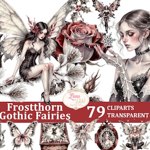 Frostthorn Gothic Fairies - 79 Clipart Images - Digital Art, PNG, Stickers, Winter Fantasy, Gothic Decor, Planner Elements, Scrapbooking