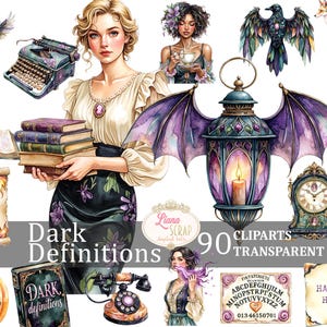 Définitions sombres 90 Clipart PNG - Stickers de planificateur numérique gothiques, illustrations vintage, Dark Academia, PNG Transparent, Halloween