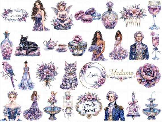 Versailles Floral Clipart Set – Vintage Planner Stickers (PNG) - Etsy