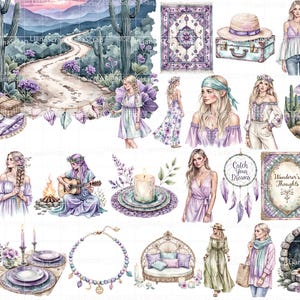 Bohemian Endeavors 90 Digital Clipart Set PNG Boho Fashion Desert Graphics, boho planner designs image 2