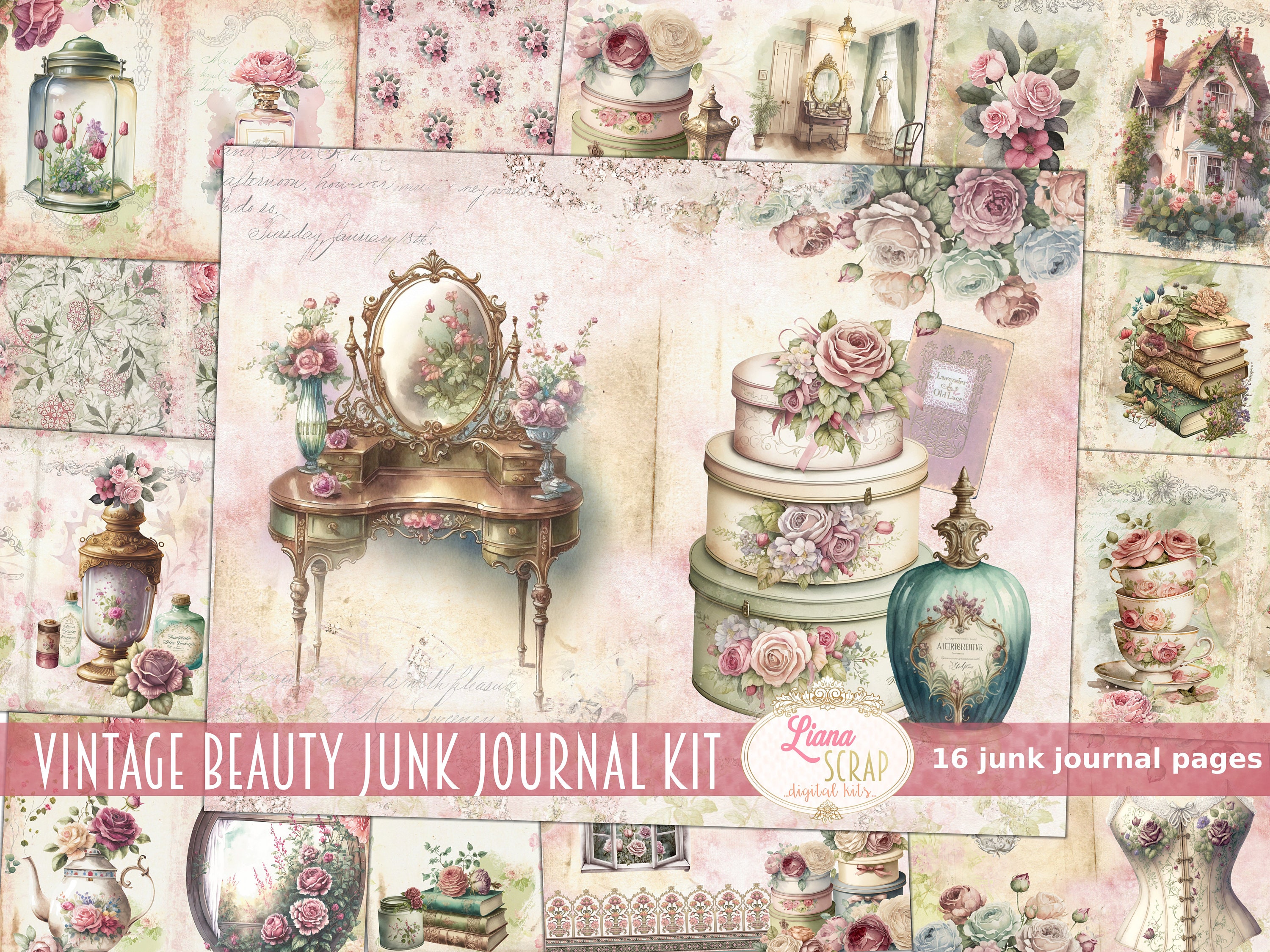 Vintage Beauty Junk Journal Kit, Victorian Collage (digital Download ...