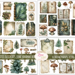 Junk Journal Ephemera, Wald Notizen Fussy Schnitte druckbar, digitaler Download, Midnight Woodland Aufkleber, Verzierungen für Junk Journals Bild 3