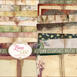 Autumn Essentials - Papeles básicos para diarios basura, kit digital botánico - 24 hojas de collage imprimibles, papel de diario basura