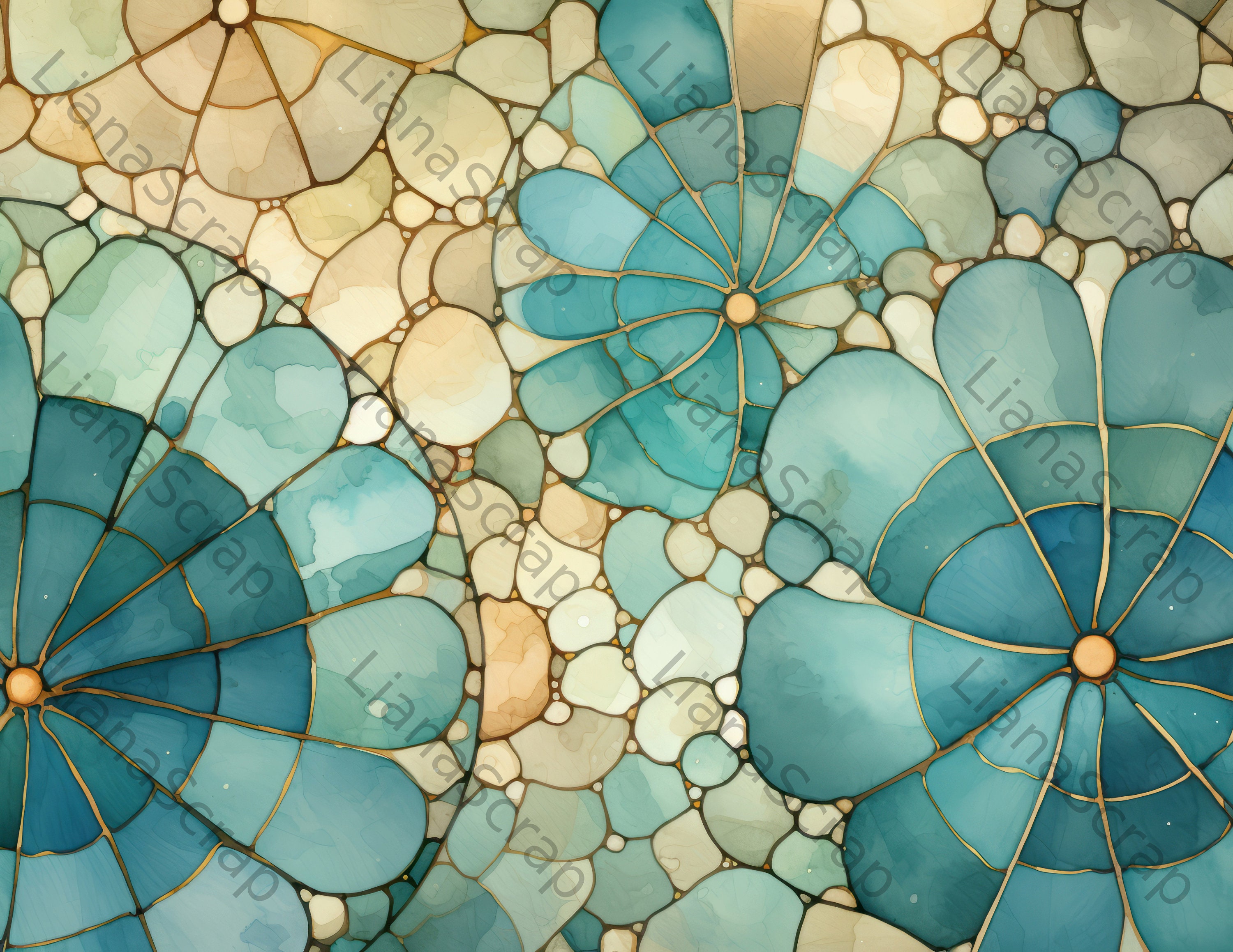 ステンドグラスの海難日記キット、ブルー＆ゴールドペーパー（PDF