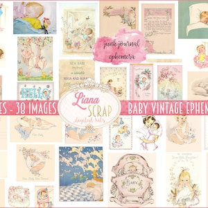 Baby Ephemera Printables, Vintage Baby Illustrations Digital Collage Sheets, Vintage Ephemera, Junk Journal Paper