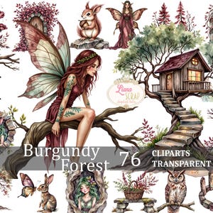 Clipart forêt bourguignonne animaux de la forêt de conte de fées fées champignons téléchargement numérique - 76 images