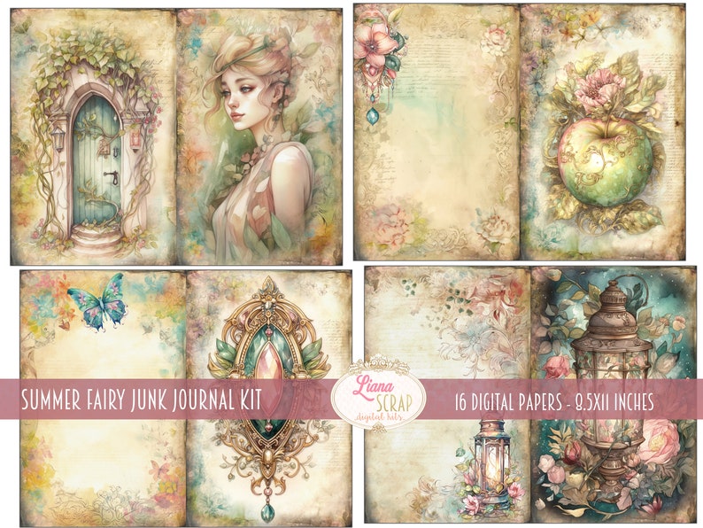 Summer Fairy Junk Journal Kit, Fantasy Fairy Collage Printables, Digital Fairy Kit, Fairy Seasons Collection image 4