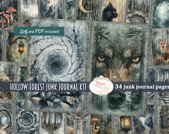 Hohlwald Junk Journal Digital Kit zum Ausdrucken, magisches Waldland druckbares Collage Sheet, Junk Journal Papier, Fantasy Wald