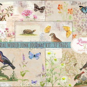 Natural World Botanical and Nature Junk Journal Digital Kit Printable, Junk Journal Paper