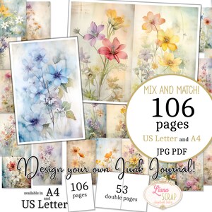 Junk Journal - Floral Bliss - US Letter en A4-formaat, Mix en Match Pagina's, Flower Digital Paper in afdrukbare PDF en JPG, Botanisch