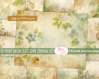 Eco Print Leaves Junk Journal Kit, Green Collage (PDF)
