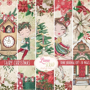 Fairy Christmas Junk Journal Kit, Christmas Collage Printables, Digital Christmas Kit, Junk Journal Paper