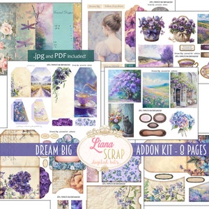 Dream Big Digital Junk Journal ADDON Kit, collage decorativo stampabile, kit digitale, Inspirational Junk Journal Ephemera in viola