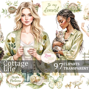 Cottage Life 97 Set di clipart digitali PNG trasparenti, grafica di fattoria per inviti, artigianato, scrapbooking, adesivi per planner