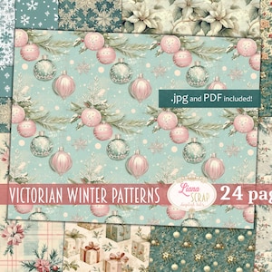 Patrones de invierno victorianos, fondos de invierno, papel navideño vintage para diarios basura, miniálbumes y scrapbooking