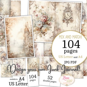 Junk Journal - Grunge atemporal - Tamaño carta de EE. UU. y A4, páginas de mezcla y combinación, fondos de pantalla vintage desgastados, papel digital PDF y JPG