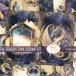 Hemelse draken Junk Journal Kit, Fantasy World Collage Printables, Digital Dragon Kit, Magic Dragon Junk Journal Paper