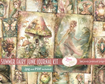 Sommer Fee Junk Journal Kit, Fantasy Fee Collage Printables, Digitales Feen Kit, Fairy Jahreszeiten Sammlung