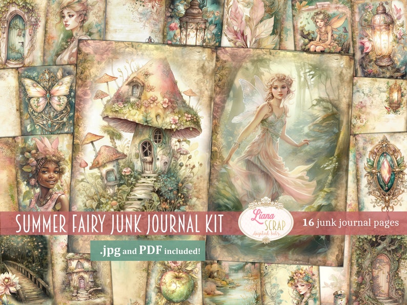 Summer Fairy Junk Journal Kit, Fantasy Fairy Collage Printables, Digital Fairy Kit, Fairy Seasons Collection image 1