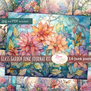 Stained Glass Garden Junk Journal, basic background paper, digital paper, printable, stained glass journal, vintage paper, flower background