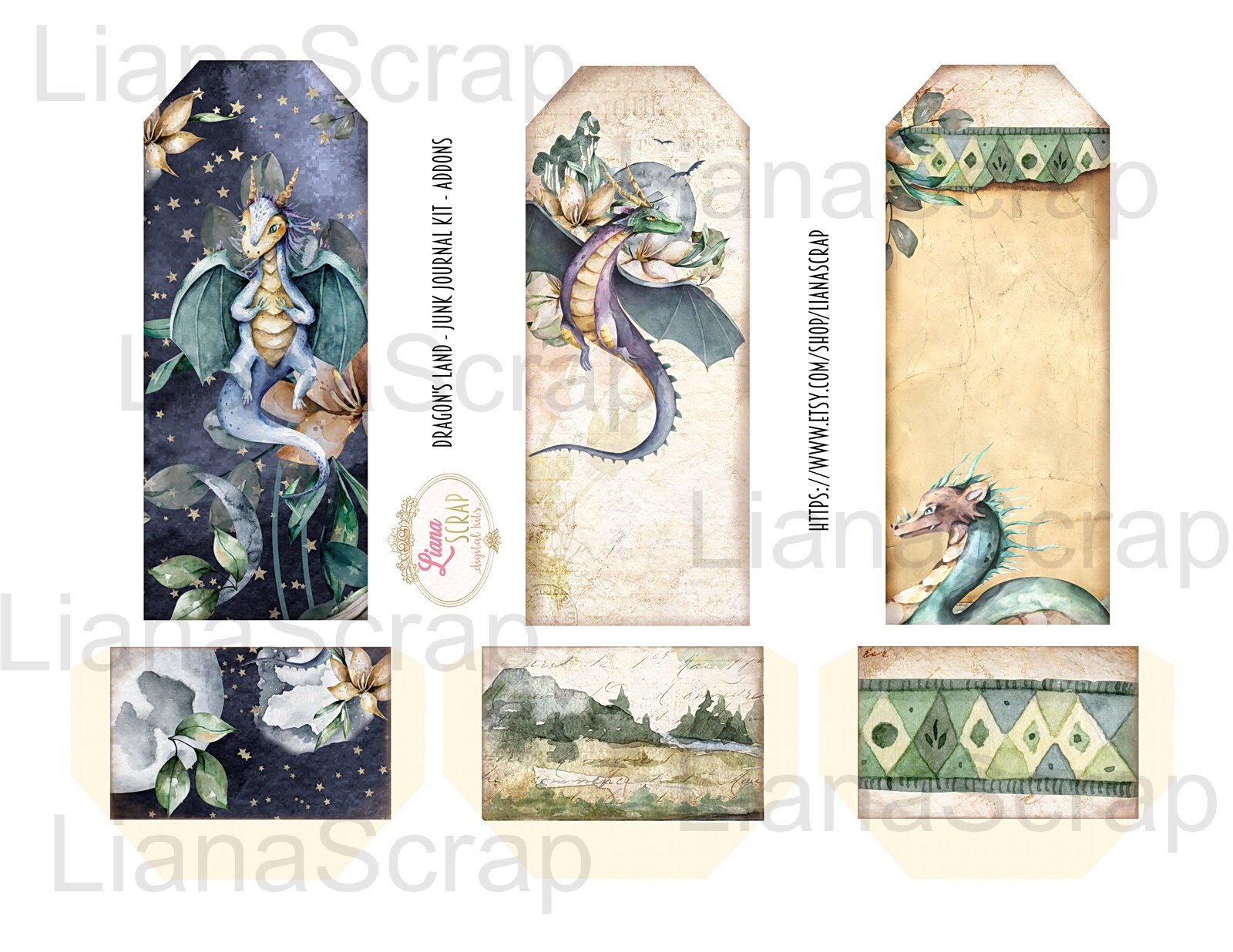 Dragons Land Junk Journal ADDON Digital Kit Printable, Dragon Digital ...