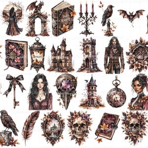 Gothic Autumn Clipart Set – Watercolor Halloween Graphics (PNG) image 2