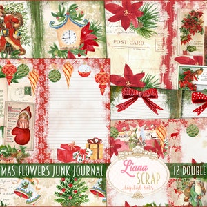 Christmas Flowers Junk Journal Kit, Christmas Collage Printables, Digital Christmas Kit, Junk Journal Paper