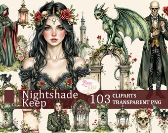Conjunto de imágenes prediseñadas góticas: 103 imágenes PNG de Dark Academia (descarga digital)
