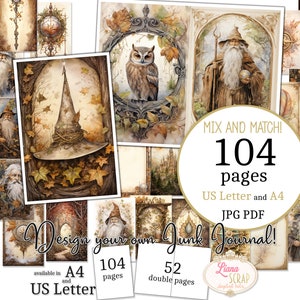Junk Journal - Wizard - Tamaño carta y A4 de EE. UU., páginas para mezclar y combinar, hechizos y papel digital mágico en PDF y JPG imprimibles