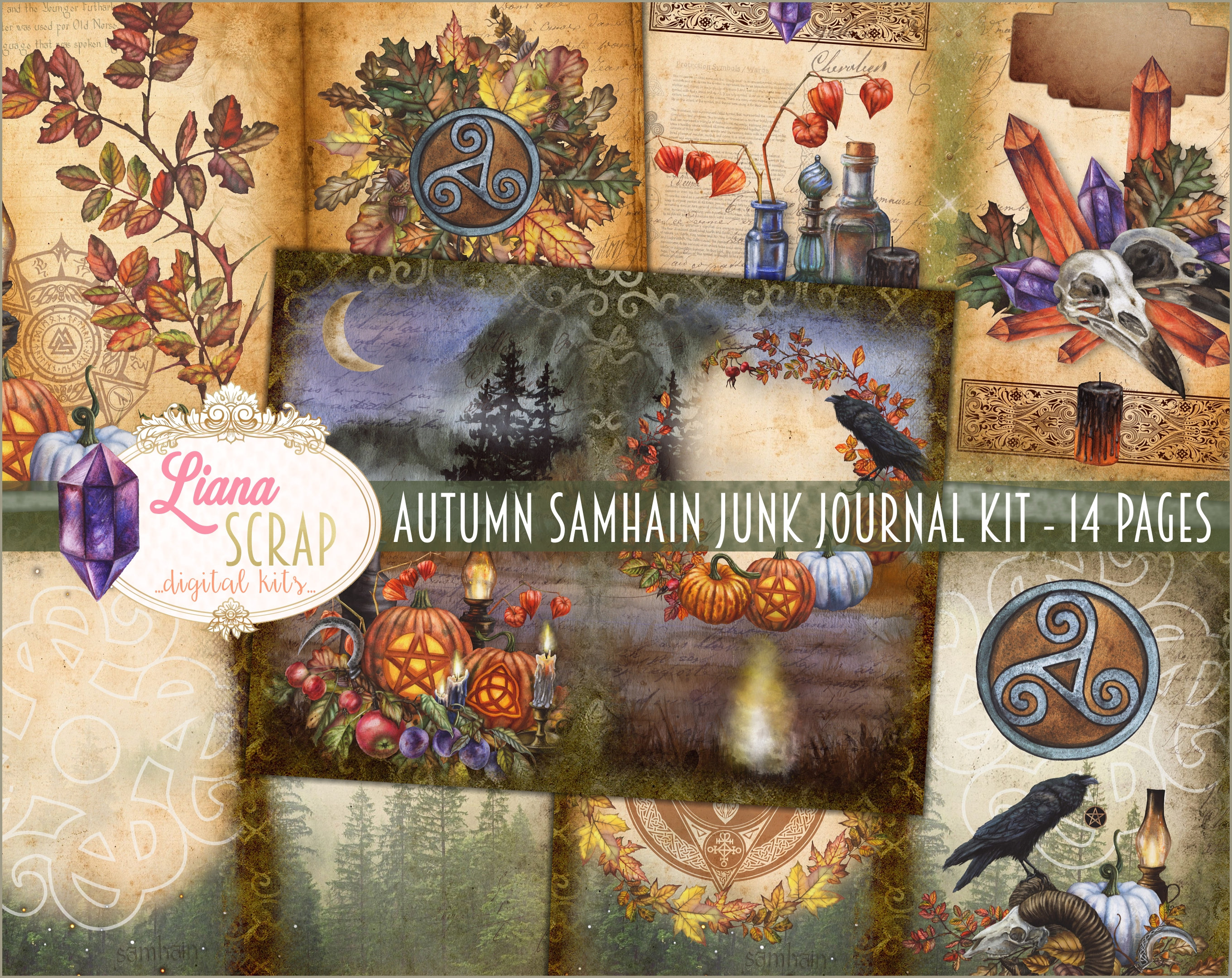 Autumn Samhain Digital Kit Printable, Mysticism and Magic Digital ...