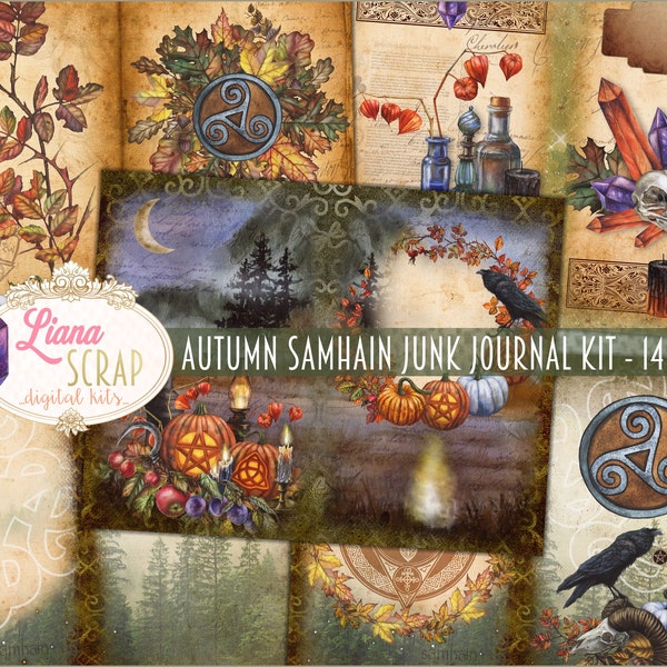 Autumn Samhain Digital Kit Printable, Mysticism and Magic Digital Collage Sheets,  Celtic Mythology Junk Journal KIT, Junk Journal Paper