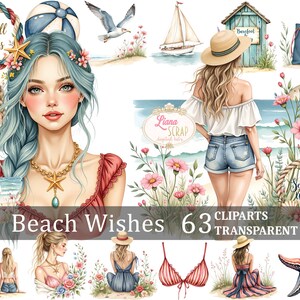 Beach Wishes Clipart Summer Beach Girls Conchiglie Download digitale - 63 immagini