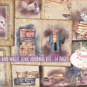 Livres et Magic Junk Journal Kit numérique imprimable, Feuilles de collage numérique Wizard, Magic Junk Journal, Junk Journal Paper
