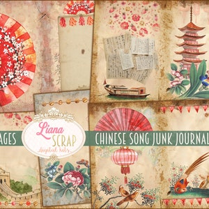 Kit digitale stampabile per diario spazzatura canzone cinese, fogli di collage digitale cinese, diario spazzatura asiatico, carta per diario spazzatura
