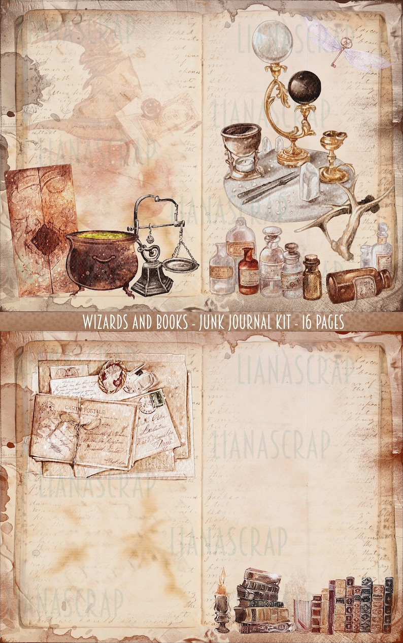 Wizards and Books Junk Journal Digital Kit Printable, Wizard Digital ...