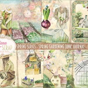 Série Spring - Kit numérique de journal de jardinage printanier imprimable, feuilles de collage numérique de jardinage, papier de journal indésirable