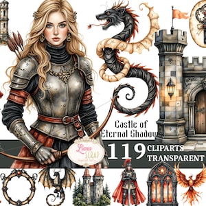 Castle of Eternal Shadows Clipart Set - 119 Digital Designs - Fantasy Art, Gothic Elements, Transparent PNG for Planners, Scrapbooking