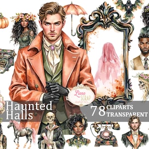 Haunted Halls Clipart - 78 Digital Images - PNG Clipart for Planners, Scrapbooking, Halloween & Spooky Art, Dark Academia, Halloween