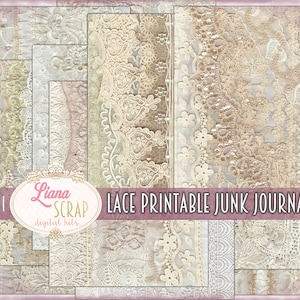 Lace Delight digitaal papier, digitale junk journal kit, vintage kant afdrukbaar, kantephemera, Junk Journal Paper